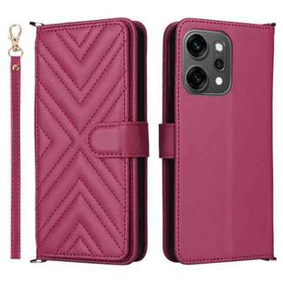 For OPPO Reno14 5G Global Multifunctional 6-Card Slots Leather Phone Case with Wrist Strap(Rose Red)