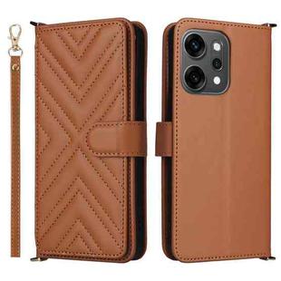 For OPPO Reno14 5G Global Multifunctional 6-Card Slots Leather Phone Case with Wrist Strap(Brown)