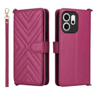 For OPPO Reno14 F 5G Multifunctional 6-Card Slots Leather Phone Case with Wrist Strap(Rose Red)