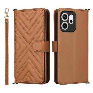For OPPO Reno14 F 5G Multifunctional 6-Card Slots Leather Phone Case with Wrist Strap(Brown)