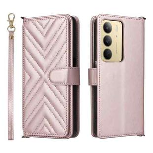 For Realme 14x 5G / C75 4G / V60 Pro 5G Multifunctional 6-Card Slots Leather Phone Case with Wrist Strap(Pink)