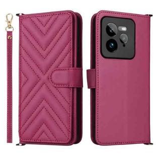 For Realme GT 7 Pro Multifunctional 6-Card Slots Leather Phone Case with Wrist Strap(Rose Red)