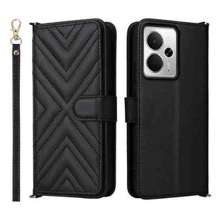 For Realme 14 5G Multifunctional 6-Card Slots Leather Phone Case with Wrist Strap(Black)