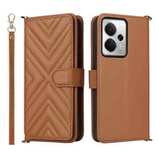 For Realme 14 5G Multifunctional 6-Card Slots Leather Phone Case with Wrist Strap(Brown)