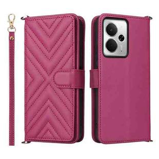 For Realme 14T 5G Multifunctional 6-Card Slots Leather Phone Case with Wrist Strap(Rose Red)