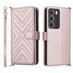 For Realme 14x 5G Malaysia / V70 Multifunctional 6-Card Slots Leather Phone Case with Wrist Strap(Pink)