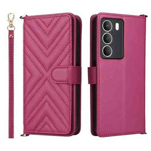 For Realme 14x 5G Malaysia / V70 Multifunctional 6-Card Slots Leather Phone Case with Wrist Strap(Rose Red)