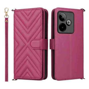 For Realme GT 7 5G Global Multifunctional 6-Card Slots Leather Phone Case with Wrist Strap(Rose Red)