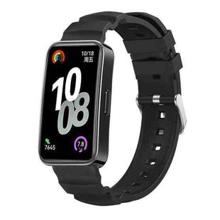 For Huawei Band 10 / 9 / 8 Silver Buckle Silicone Watch Band(Black)
