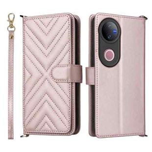 For vivo V50 5G Multifunctional 6-Card Slots Leather Phone Case with Wrist Strap(Pink)