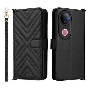 For vivo V50 5G Multifunctional 6-Card Slots Leather Phone Case with Wrist Strap(Black)