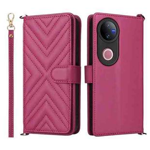 For vivo V50 5G Multifunctional 6-Card Slots Leather Phone Case with Wrist Strap(Rose Red)