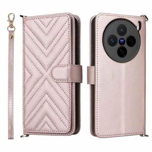 For vivo X200s 5G Multifunctional 6-Card Slots Leather Phone Case with Wrist Strap(Pink)