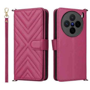 For vivo X200s 5G Multifunctional 6-Card Slots Leather Phone Case with Wrist Strap(Rose Red)