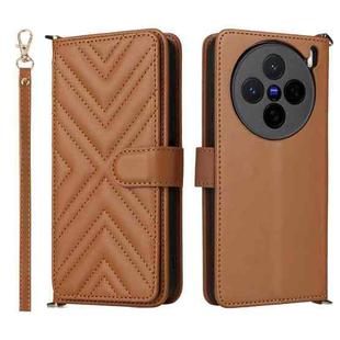 For vivo X200s 5G Multifunctional 6-Card Slots Leather Phone Case with Wrist Strap(Brown)