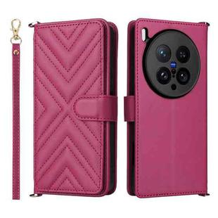 For vivo X200 Ultra 5G Multifunctional 6-Card Slots Leather Phone Case with Wrist Strap(Rose Red)