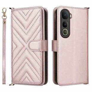 For vivo Y400 4G / 5G / iQOO Z10 Lite 4G Multifunctional 6-Card Slots Leather Phone Case with Wrist Strap(Pink)