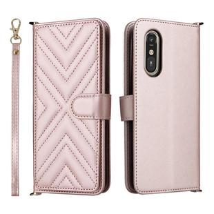 For Fujitsu Rakuraku A401FC Multifunctional 6-Card Slots Leather Phone Case with Wrist Strap(Pink)