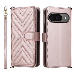 For Google Pixel 9 / Pixel 9 Pro Multifunctional 6-Card Slots Leather Phone Case with Wrist Strap(Pink)