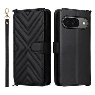 For Google Pixel 9 / Pixel 9 Pro Multifunctional 6-Card Slots Leather Phone Case with Wrist Strap(Black)