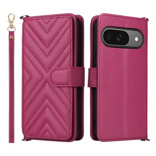 For Google Pixel 9 / Pixel 9 Pro Multifunctional 6-Card Slots Leather Phone Case with Wrist Strap(Rose Red)