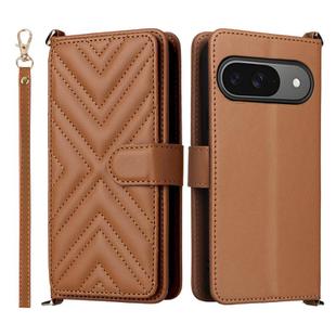 For Google Pixel 9 / Pixel 9 Pro Multifunctional 6-Card Slots Leather Phone Case with Wrist Strap(Brown)