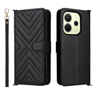 For Redmi Note 14 4G 163.25mm Multifunctional 6-Card Slots Leather Phone Case with Wrist Strap(Black)
