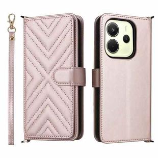 For Redmi Note 14 4G 164.84mm Multifunctional 6-Card Slots Leather Phone Case with Wrist Strap(Pink)