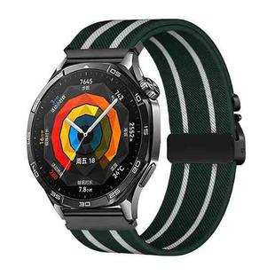 22mm Parachute Buckle Stripe Nylon Elastic Braided Watch Band(Dark Green White)