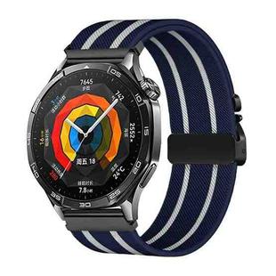 22mm Parachute Buckle Stripe Nylon Elastic Braided Watch Band(Midnight Blue White)