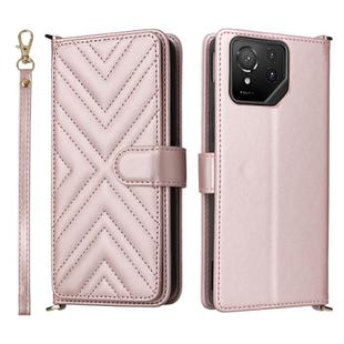 For Asus ROG Phone 9 / 9 Pro Multifunctional 6-Card Slots Leather Phone Case with Wrist Strap(Pink)