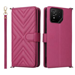 For Asus ROG Phone 9 / 9 Pro Multifunctional 6-Card Slots Leather Phone Case with Wrist Strap(Rose Red)