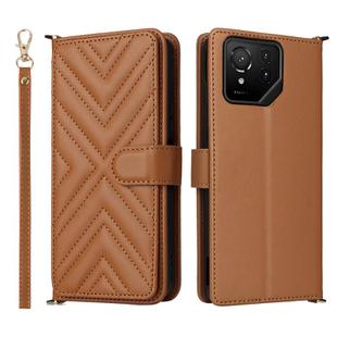 For Asus ROG Phone 9 / 9 Pro Multifunctional 6-Card Slots Leather Phone Case with Wrist Strap(Brown)