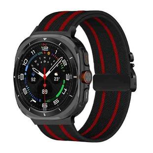 For Samsung Galaxy Watch Ultra 47mm Parachute Buckle Stripe Nylon Elastic Braided Watch Band(Black Red)