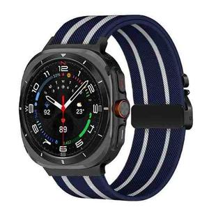 For Samsung Galaxy Watch Ultra 47mm Parachute Buckle Stripe Nylon Elastic Braided Watch Band(Midnight Blue White)