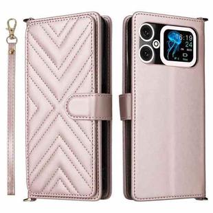 For Cubot A20 Multifunctional 6-Card Slots Leather Phone Case with Wrist Strap(Pink)