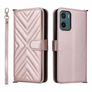 For Motorola Moto G05 4G / E15 4G Multifunctional 6-Card Slots Leather Phone Case with Wrist Strap(Pink)