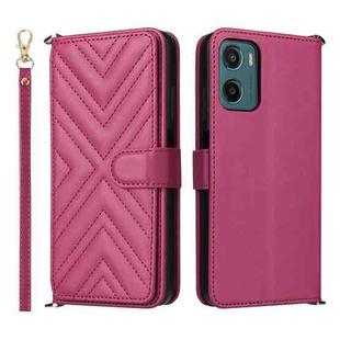 For Motorola Moto G05 4G / E15 4G Multifunctional 6-Card Slots Leather Phone Case with Wrist Strap(Rose Red)