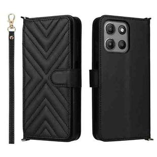 For Motorola Moto G15 4G / G15 Power 4G Multifunctional 6-Card Slots Leather Phone Case with Wrist Strap(Black)