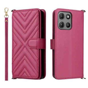 For Motorola Moto G15 4G / G15 Power 4G Multifunctional 6-Card Slots Leather Phone Case with Wrist Strap(Rose Red)