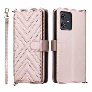 For Motorola Moto G54 5G / G54 Power 5G Multifunctional 6-Card Slots Leather Phone Case with Wrist Strap(Pink)