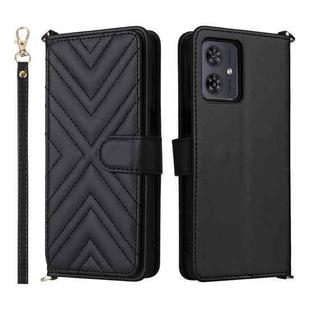 For Motorola Moto G54 5G / G54 Power 5G Multifunctional 6-Card Slots Leather Phone Case with Wrist Strap(Black)