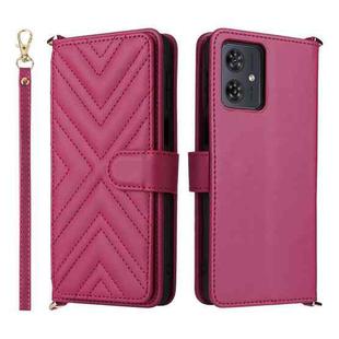 For Motorola Moto G54 5G / G54 Power 5G Multifunctional 6-Card Slots Leather Phone Case with Wrist Strap(Rose Red)