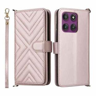 For Motorola Edge 60 Pro Multifunctional 6-Card Slots Leather Phone Case with Wrist Strap(Pink)