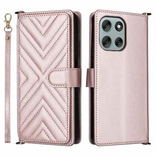 For Motorola Moto G56 / G66j / G66y 5G Multifunctional 6-Card Slots Leather Phone Case with Wrist Strap(Pink)