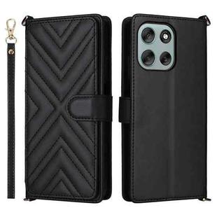 For Motorola Moto G56 / G66j / G66y 5G Multifunctional 6-Card Slots Leather Phone Case with Wrist Strap(Black)