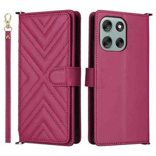For Motorola Moto G56 / G66j / G66y 5G Multifunctional 6-Card Slots Leather Phone Case with Wrist Strap(Rose Red)