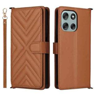 For Motorola Moto G56 / G66j / G66y 5G Multifunctional 6-Card Slots Leather Phone Case with Wrist Strap(Brown)