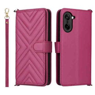 For OnePlus Ace 5 Racing 5G Multifunctional 6-Card Slots Leather Phone Case with Wrist Strap(Rose Red)