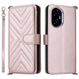 For Honor 300 5G Multifunctional 6-Card Slots Leather Phone Case with Wrist Strap(Pink)